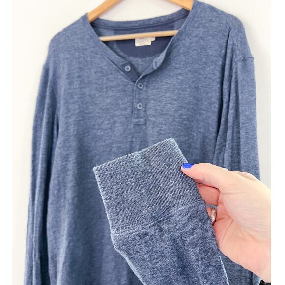 Faherty Men's Henley Pullover Longsleeve Top Large 100% Cotton Navy Blue - Picture 4 of 7